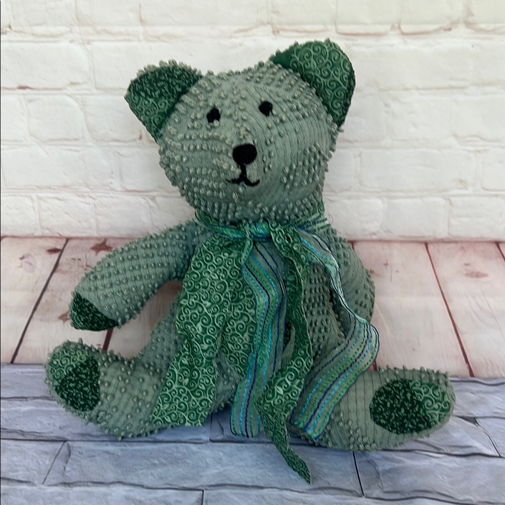 VINTAGE CHANILLE handmade teddy bear green stuff animal